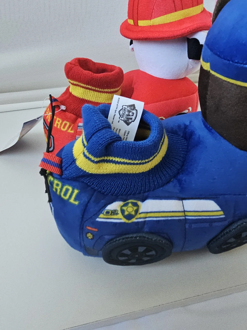 PAW Patrol Toddler Slippers Chase & Marshall Vehicle Plush Booties Size 9-10 NWT